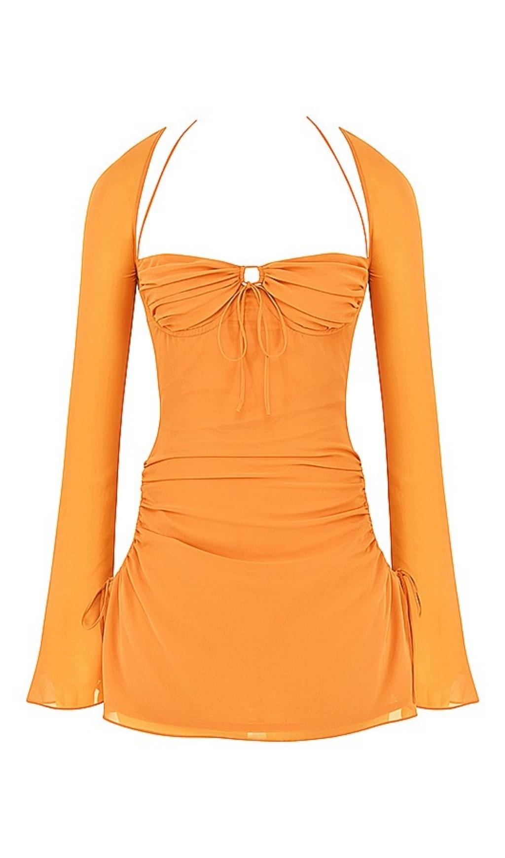 LONG SLEEVE HALTER MINI DRESS Dresses styleofcb XS TANGERINE