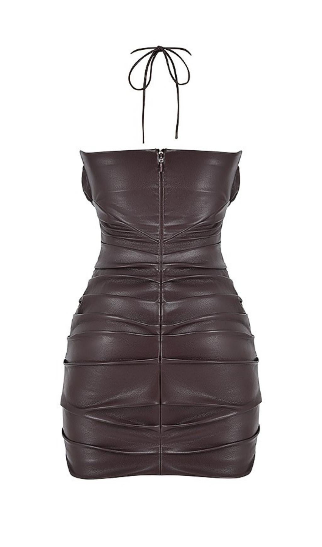 CUT OUT HALTER MINI DRESS IN CHOCOLATE styleofcb
