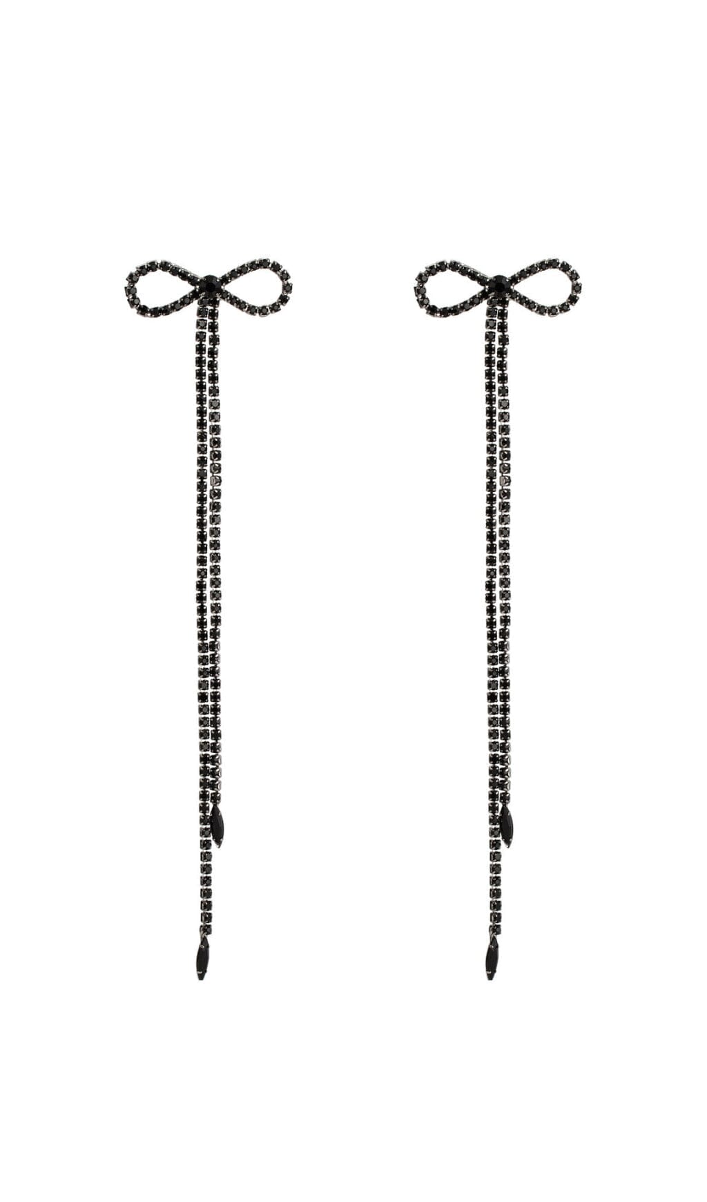 RHINESTONE BOW LONG CHAIN EARRINGS Earrings styleofcb