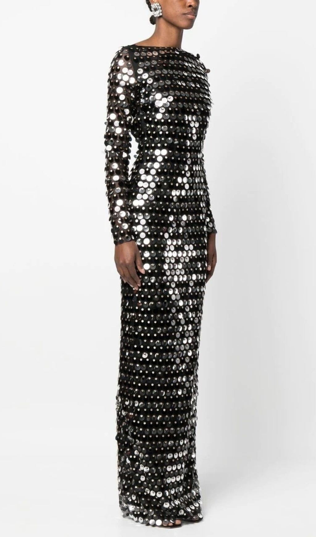 SEQUIN LONG SLEEVE MAXI DRESS IN BLACK styleofcb
