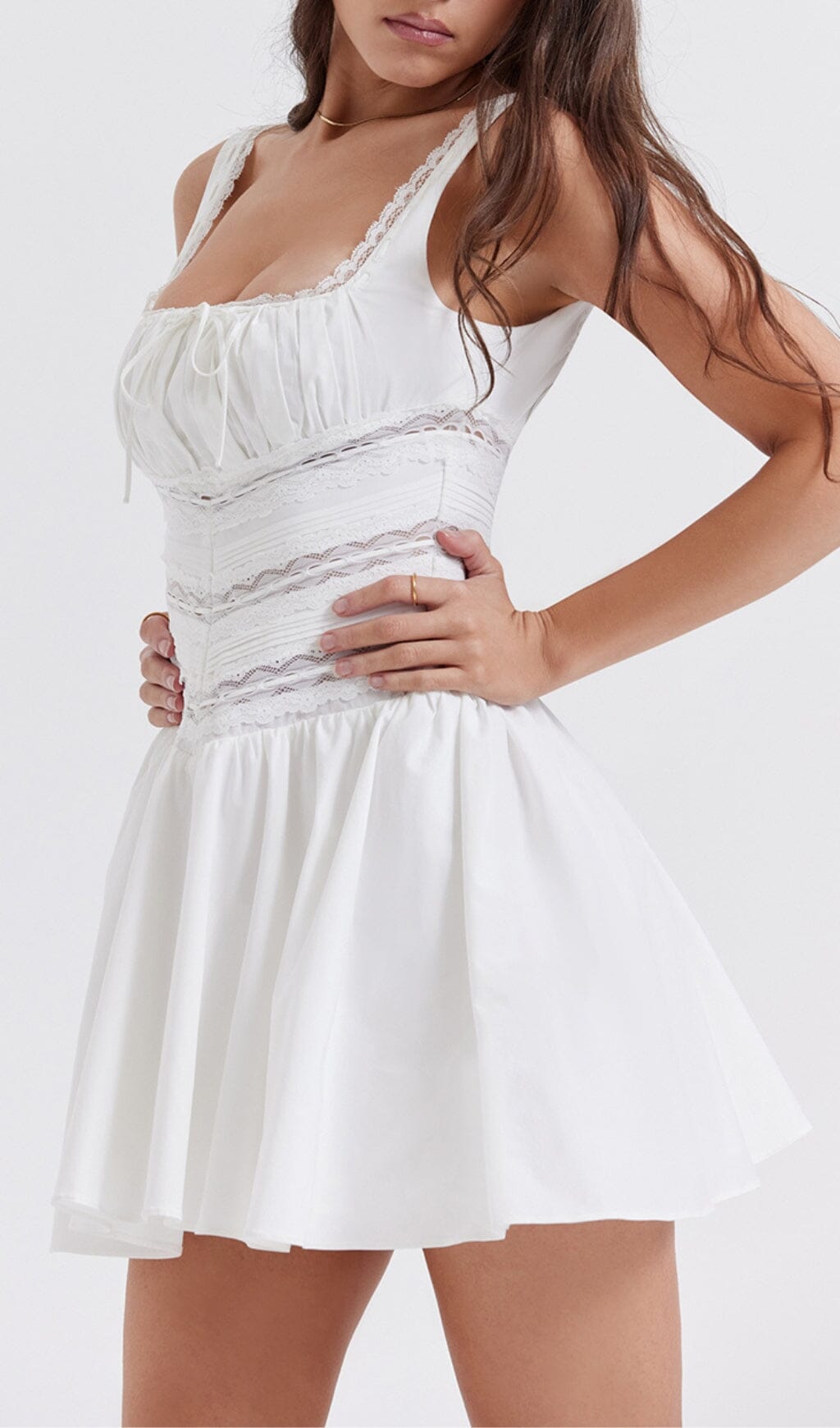 WHITE LACE TRIM MINI DRESS styleofcb