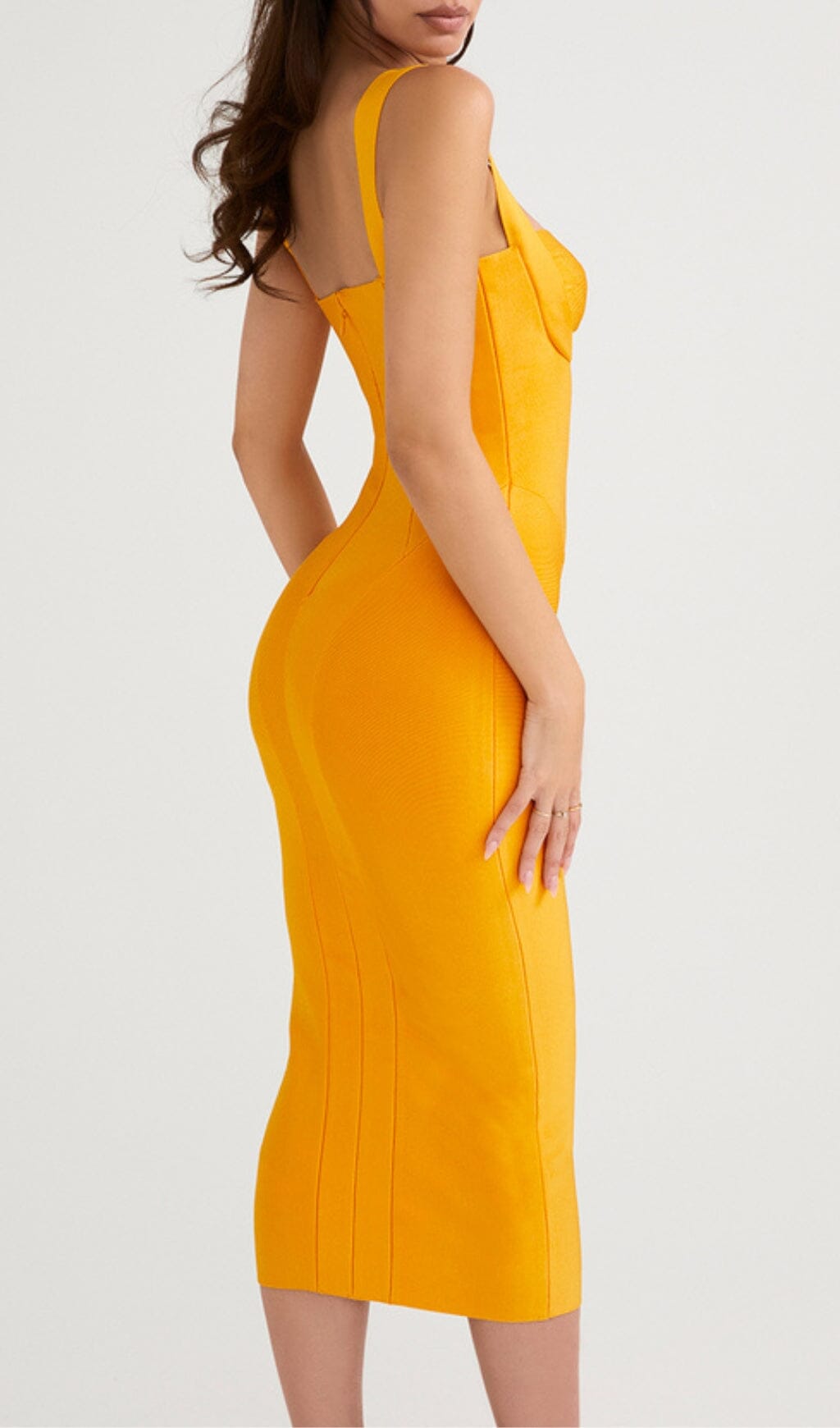 GOOSE YELLOW SLEEVELESS SLIM-FIT SUSPENDER DRESS styleofcb