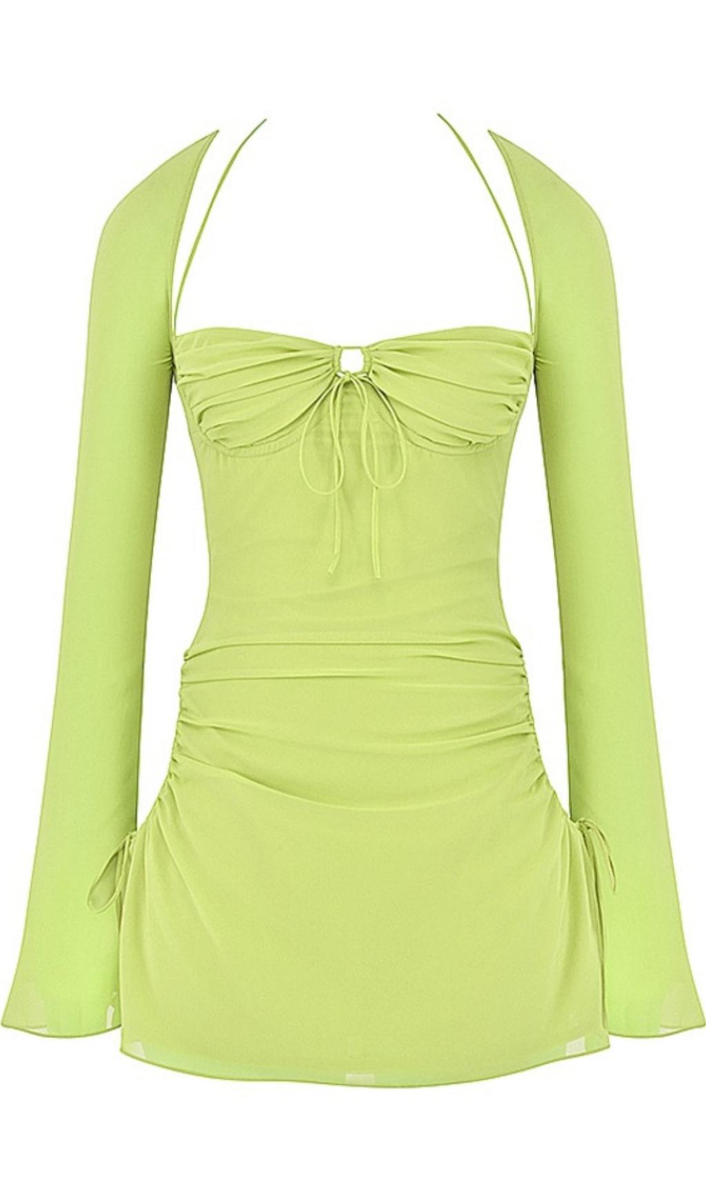 LONG SLEEVE HALTER MINI DRESS Dresses styleofcb XS LIME