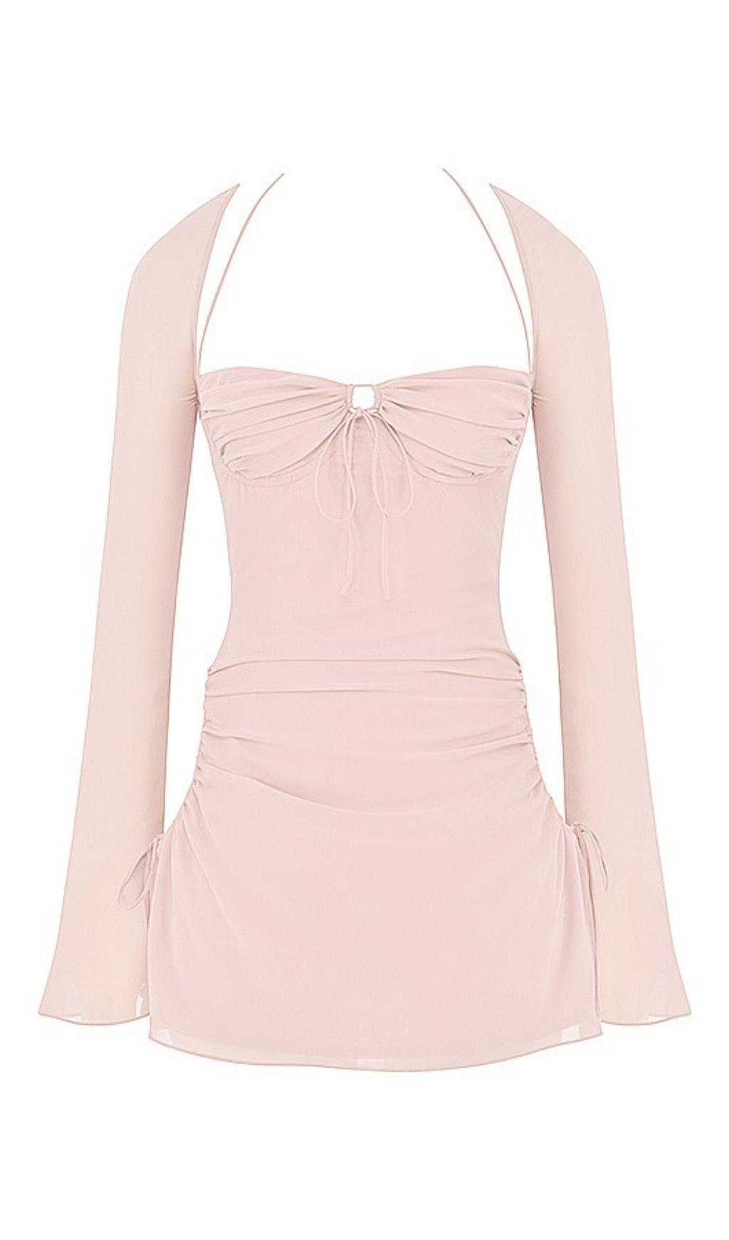 LONG SLEEVE HALTER MINI DRESS Dresses styleofcb XS PINK QUARTZ