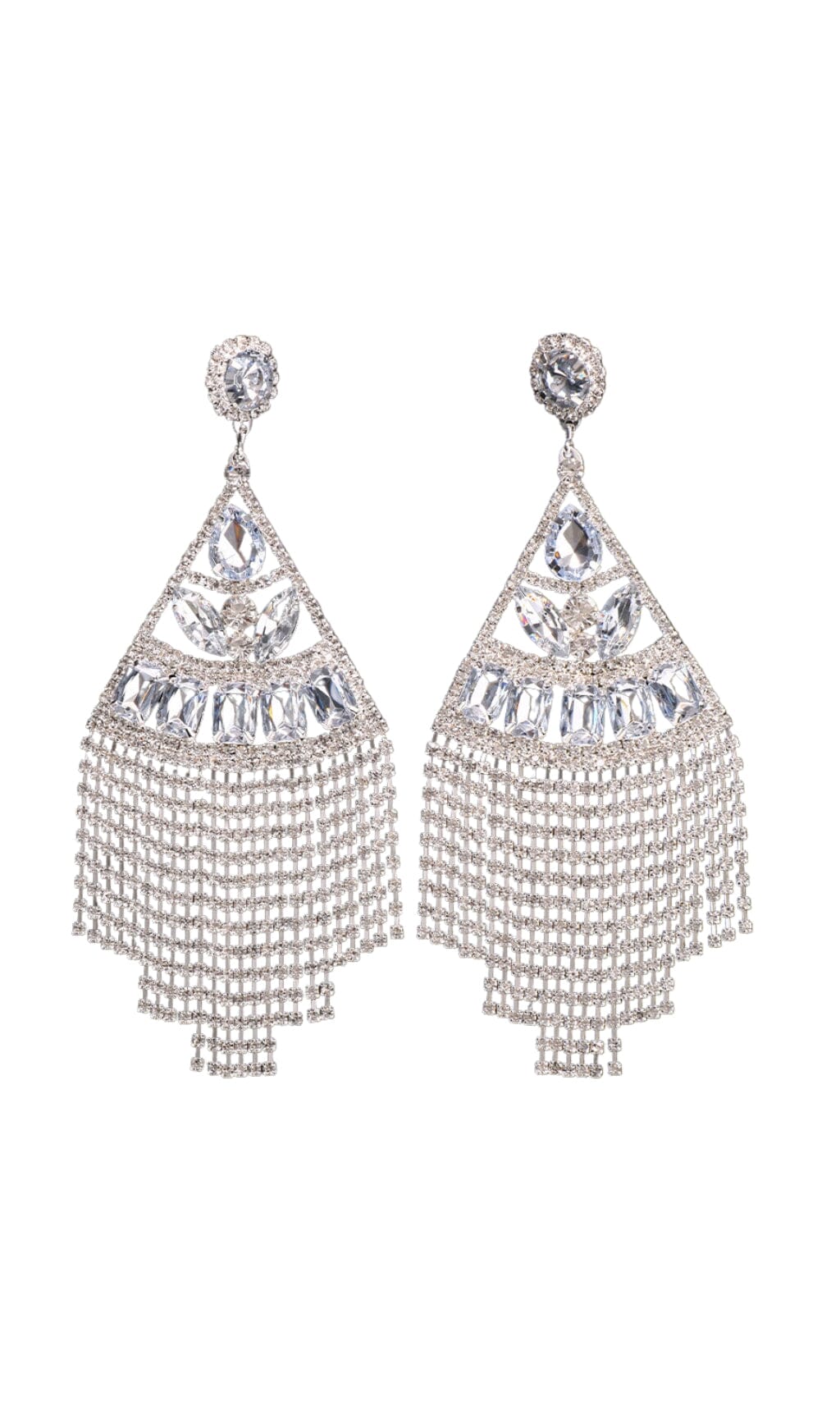GOLD STATEMENT CRYSTAL DROP TASSEL EARRINGS JEWELLERY styleofcb