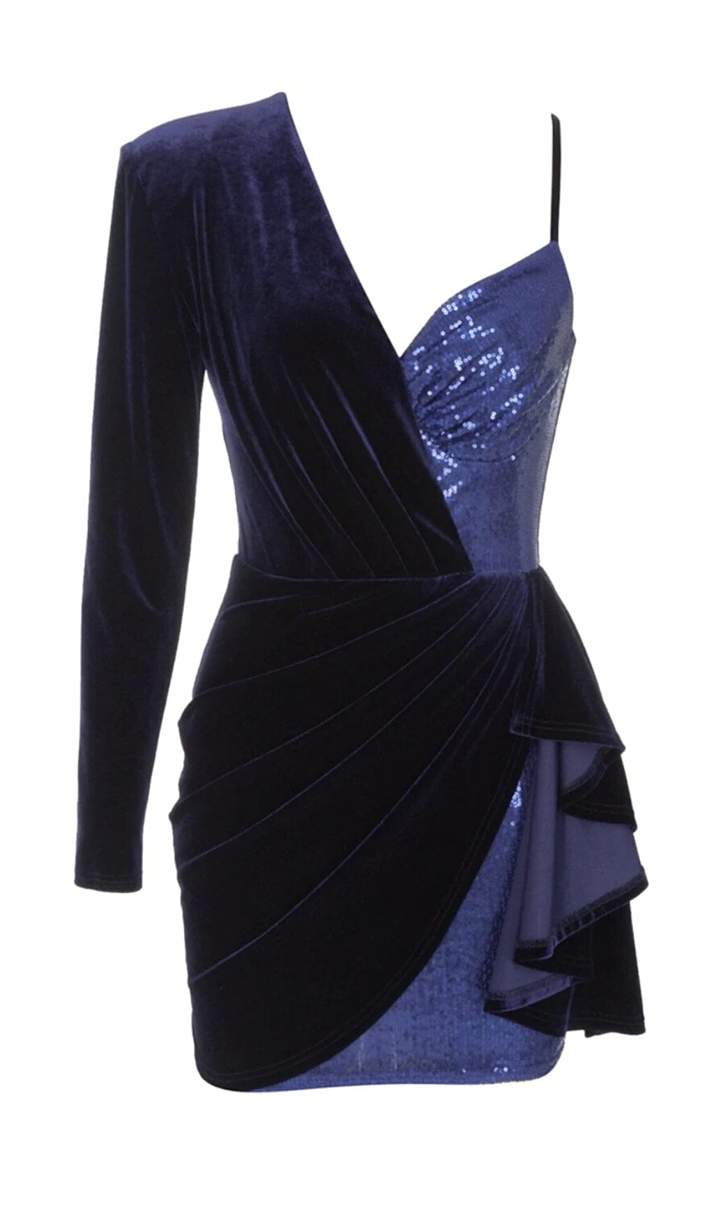 VELVET PLEATED SEQUINED MINI DRESS IN NAVY BLUE Dresses styleofcb