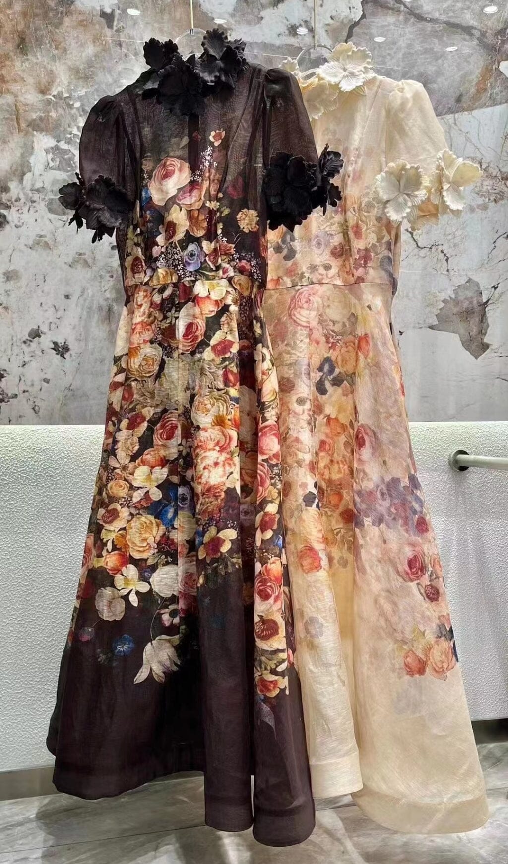 PRINTED FLOWER EMBELLISHED MIDI DRESS