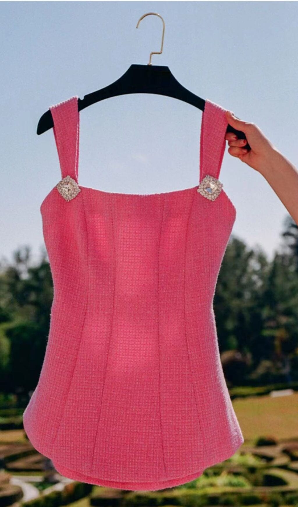 BOW-EMBELLISHED RHINESTONE MINI DRESS IN PINK