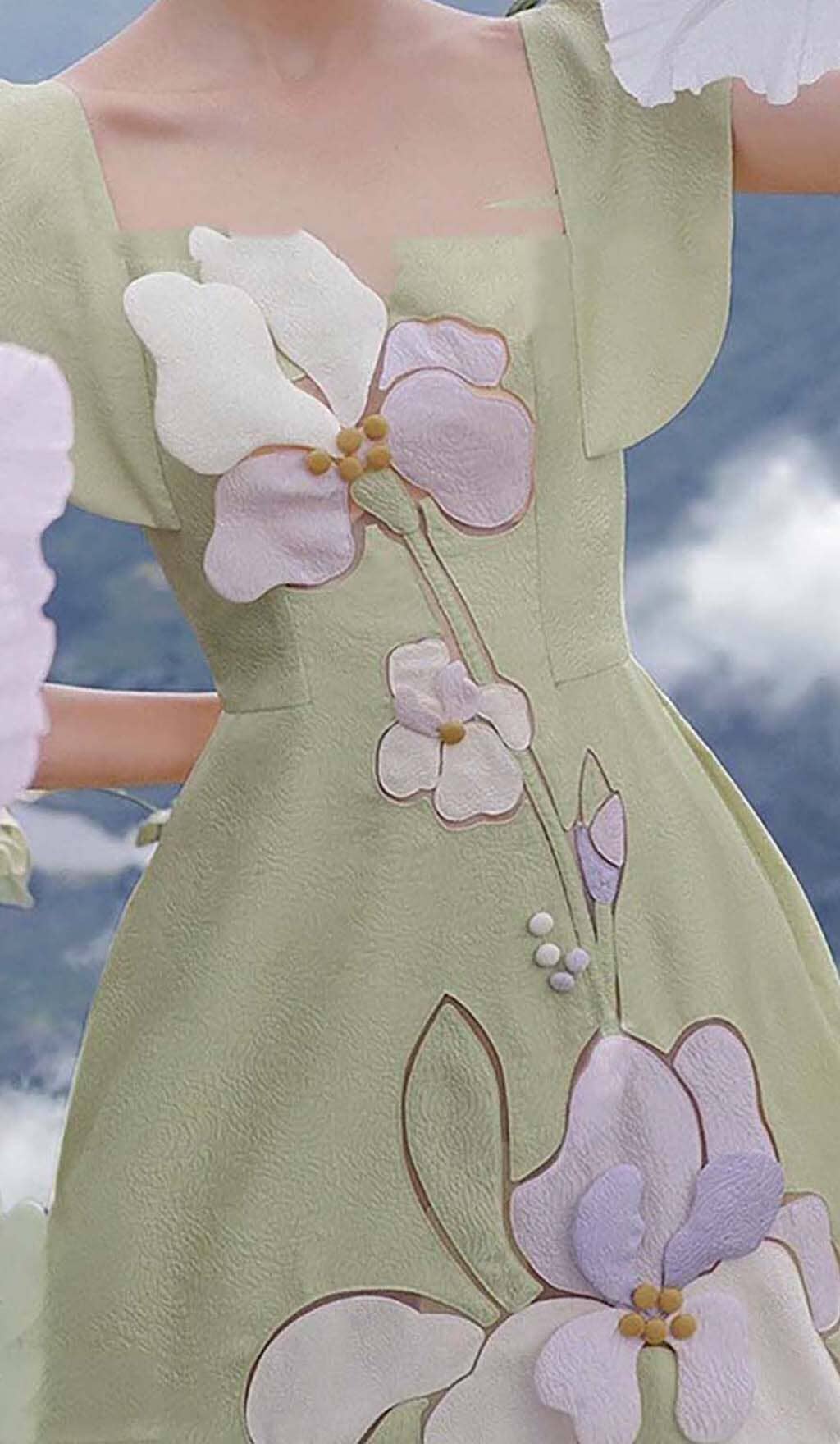 3D FLOWER BUTTERFLY SLEEVE MINI DRESS IN MINT DRESS STYLE OF CB