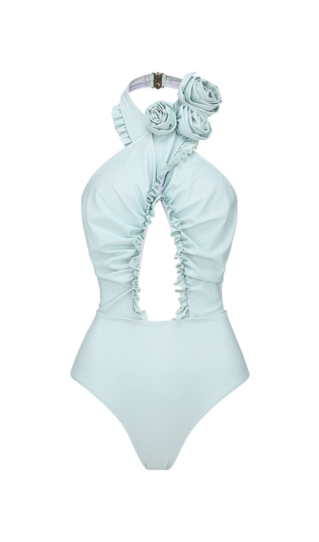BLUE HALTER 3D FLOWER ONE PIECE SWIMSUIT AND SARONG styleofcb SWIMSUIT S