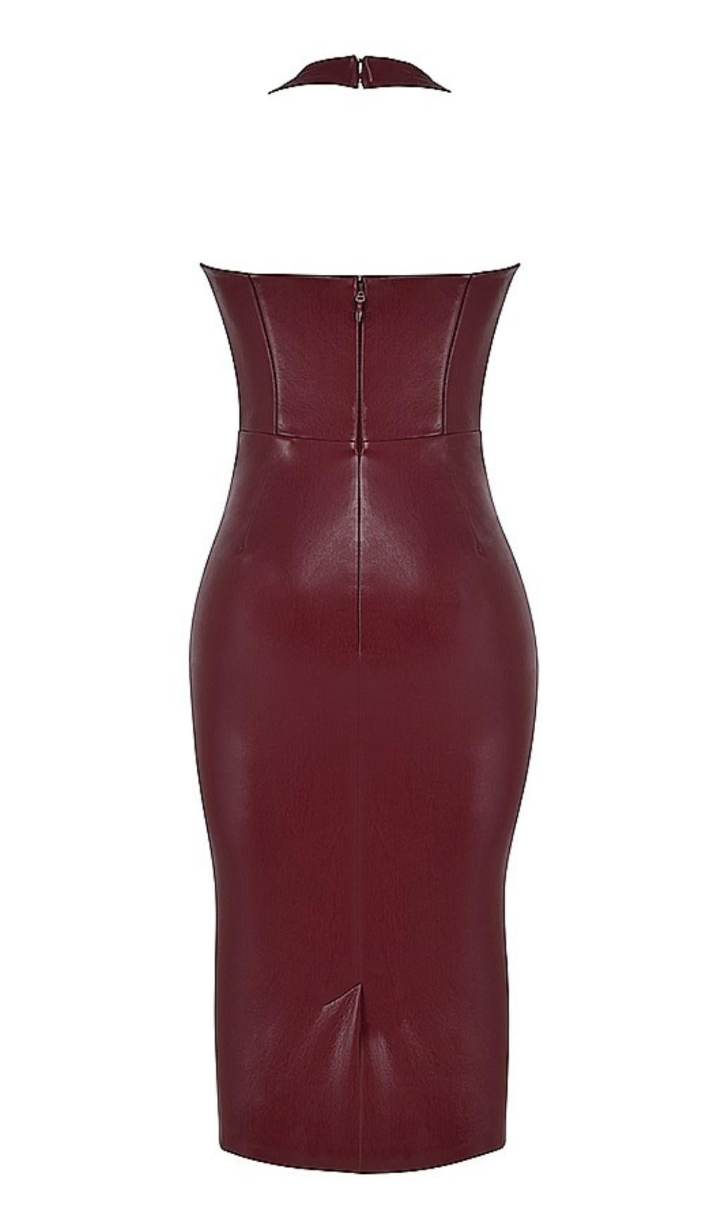 LEATHER MIDI DRESS IN WINE styleofcb