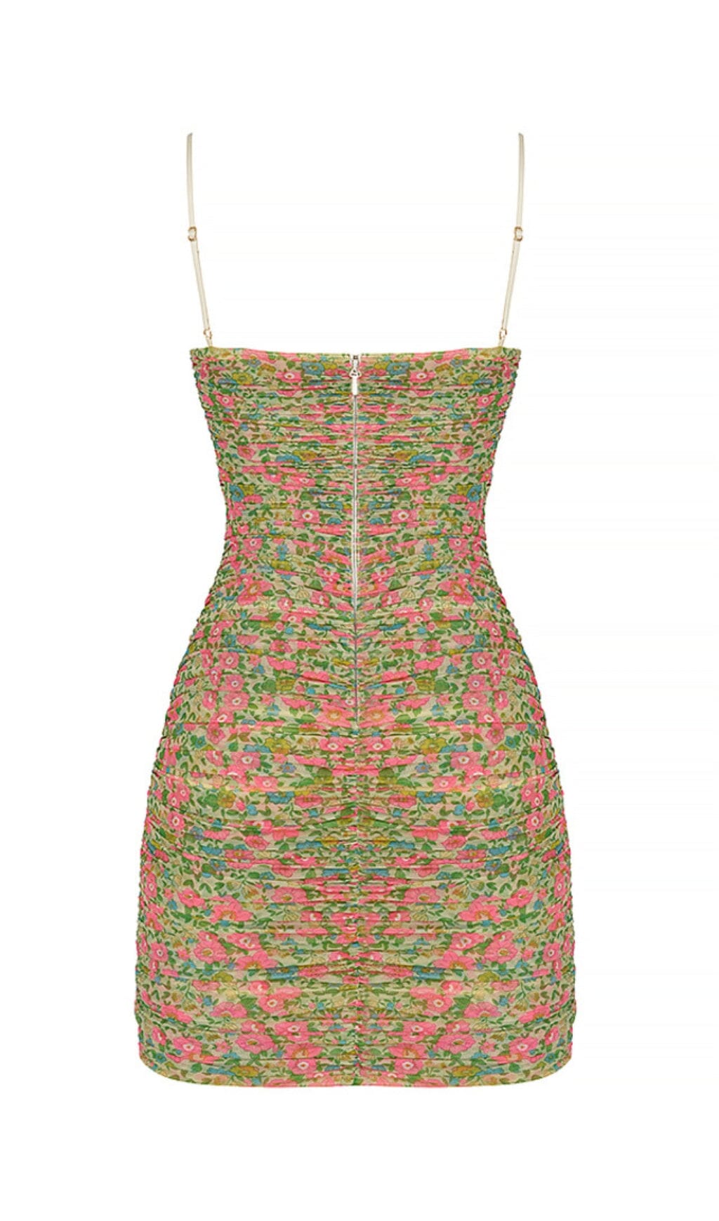 VINTAGE FLORAL RUCHED ORGANZA MESH MINI DRESS