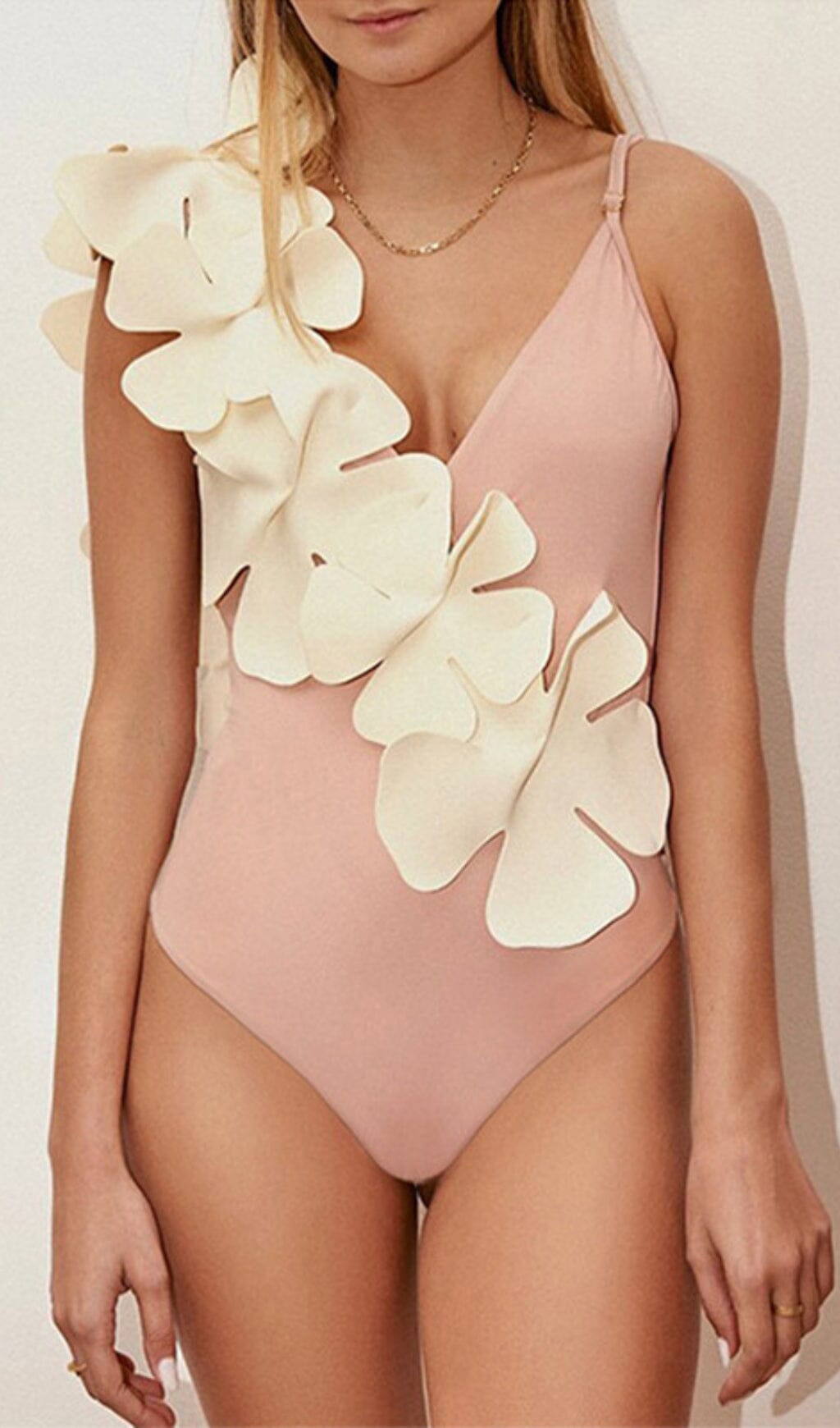 FLOWER DECOR BACKLESS ONE PIECE SWIMSUIT IN PINK styleofcb