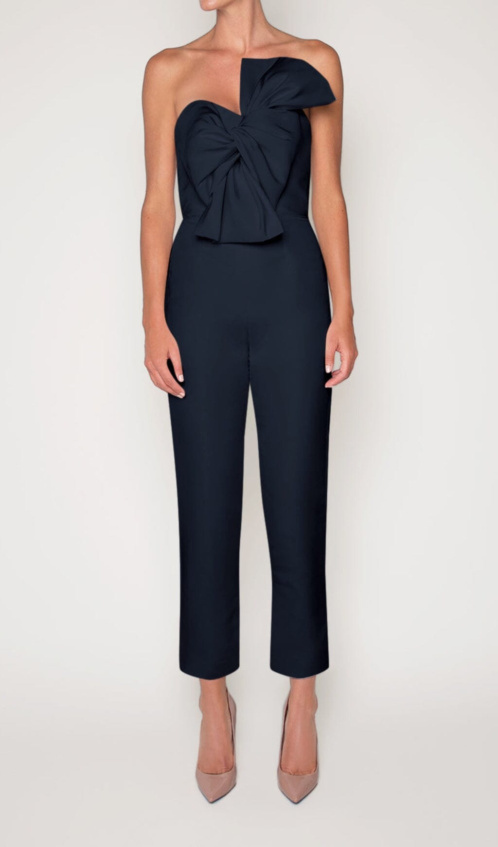 TWISTED BOW SILK FAILLE JUMPSUIT