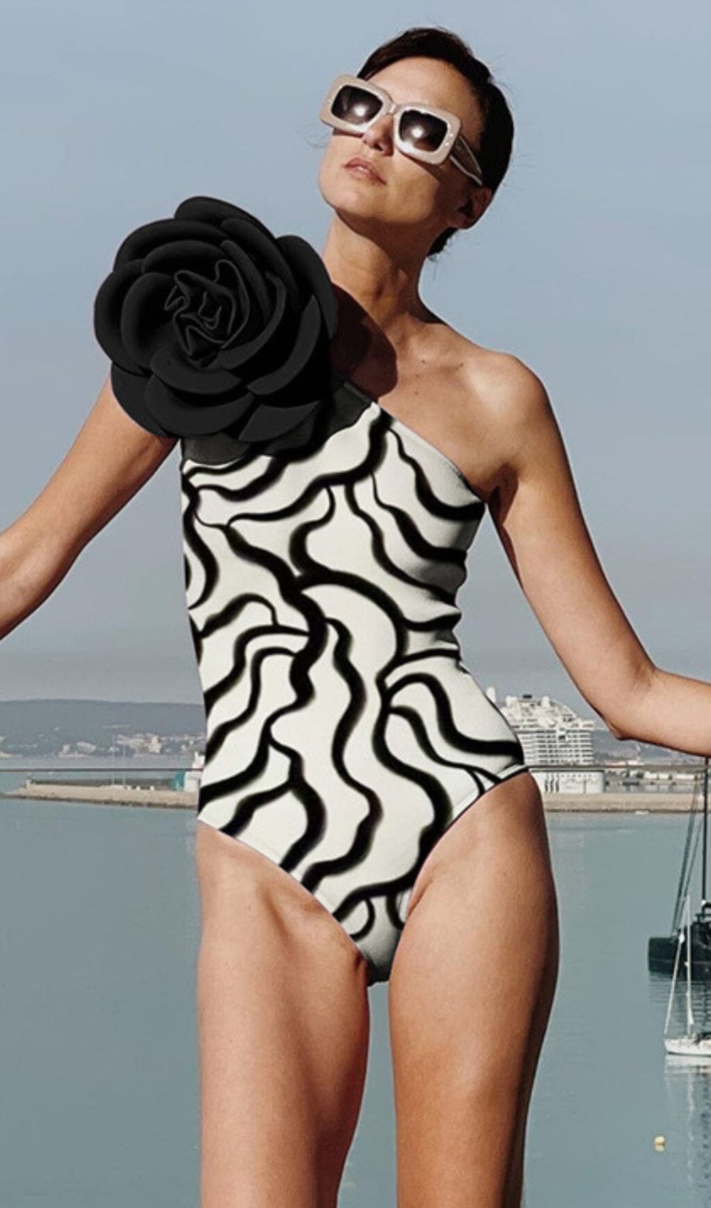 EXAGGERATED 3D FLOWER PRINTED ONE PIECE SWIMSUIT styleofcb