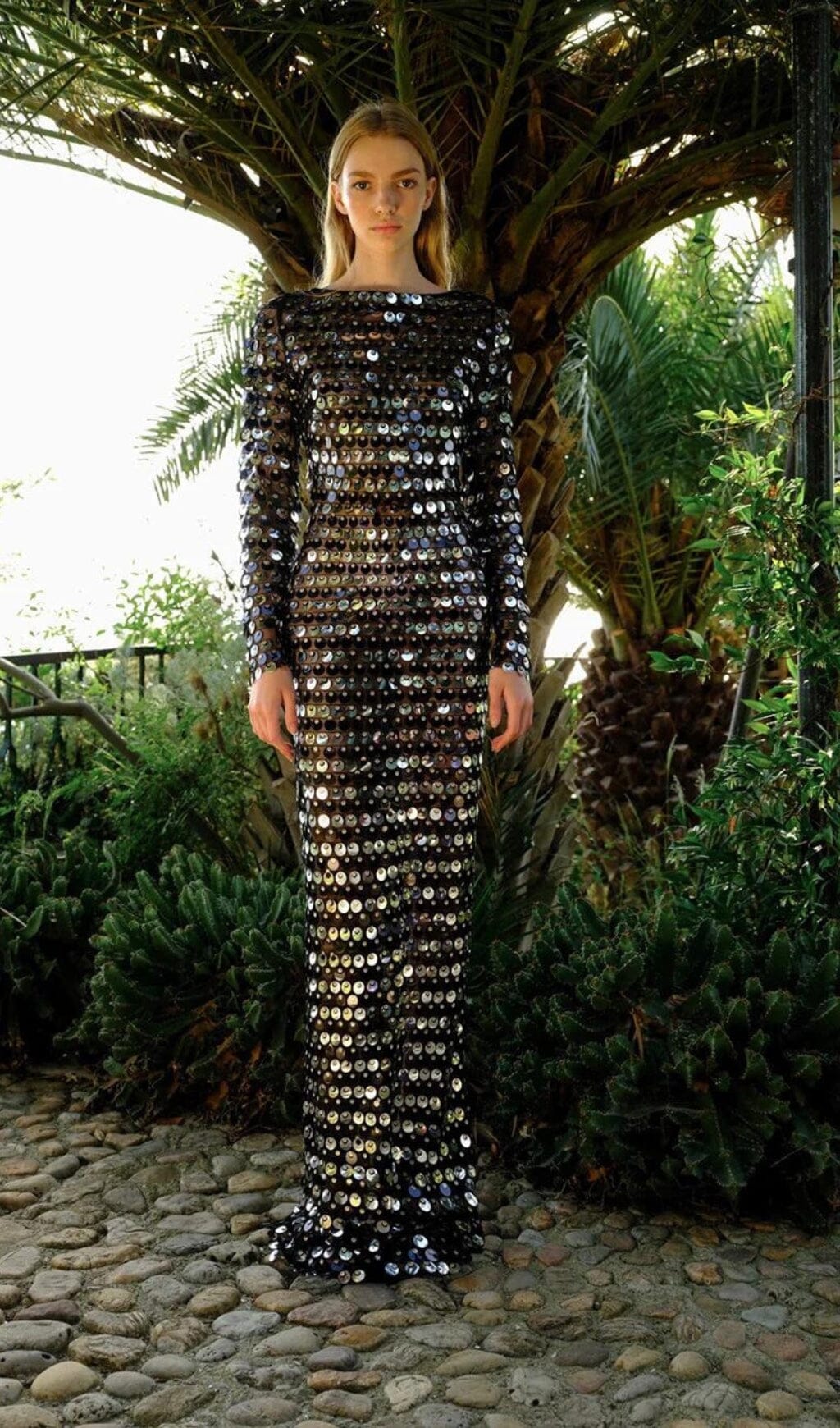 SEQUIN LONG SLEEVE MAXI DRESS IN BLACK styleofcb
