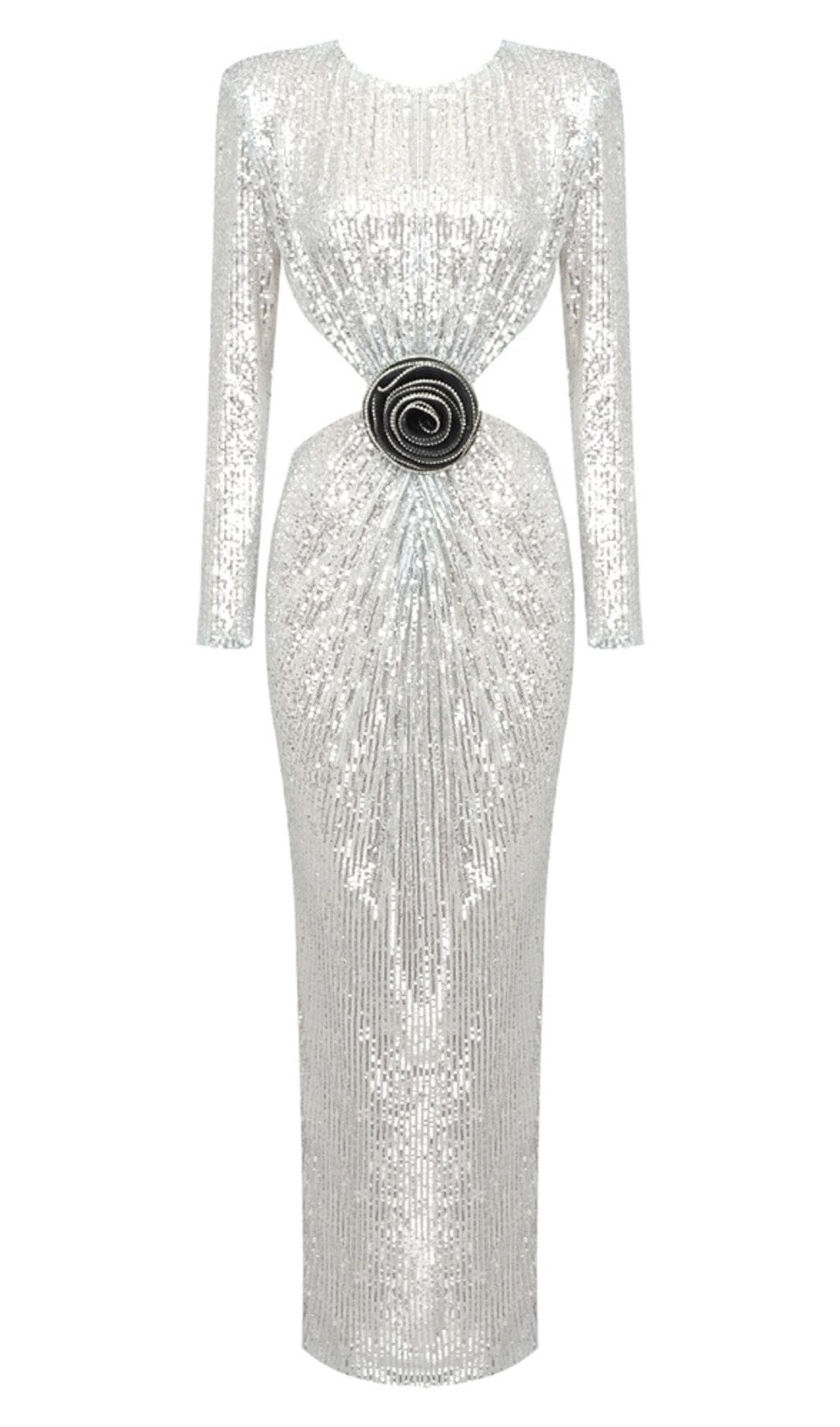 SEQUINN CUTOUT MAXI DRESS IN METALLIC DRESS styleofcb