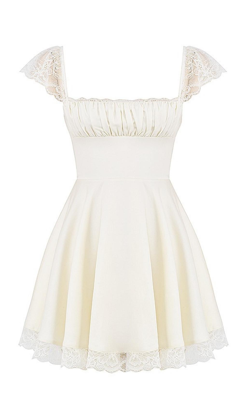 SATIN LACE MINI DRESS IN WHITE