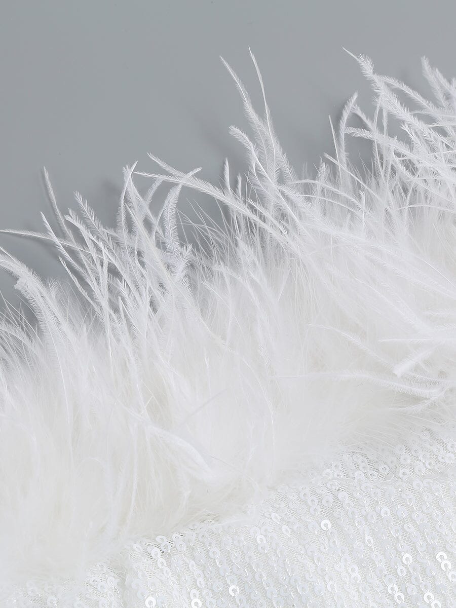 OSTRICH HAIR DECORATIVE BANDEAU MAXIC DRESS IN WHITE styleofcb
