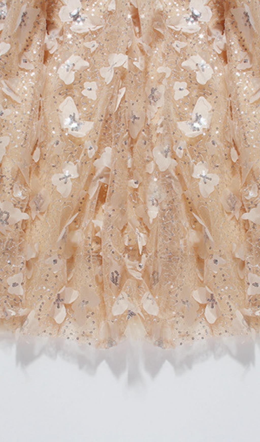 SEQUIN BUTTERFLY EMBELLISHED CRYSTAL MIDI DRESS styleofcb