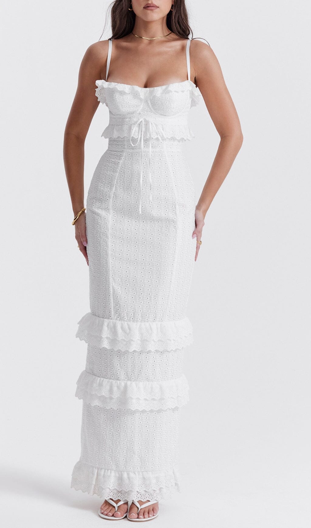 WHITE BRODERIE MAXI DRESS styleofcb