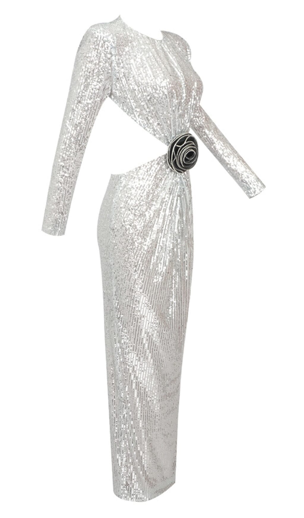SEQUINN CUTOUT MAXI DRESS IN METALLIC DRESS styleofcb