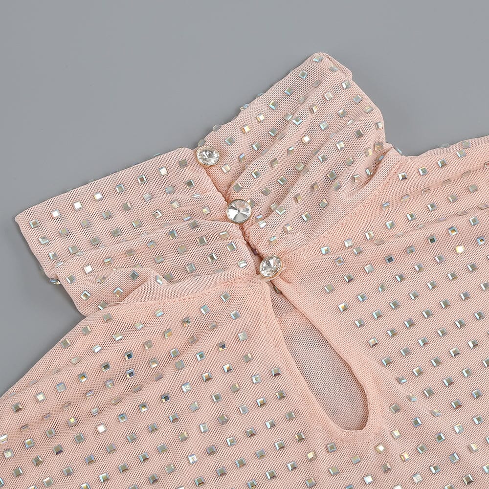 RHINESTONES MESH MINI DRESS IN NUDE DRESS sis label