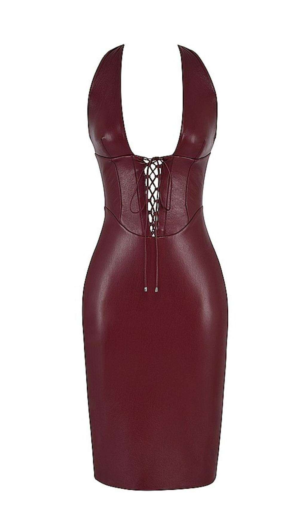 LEATHER MIDI DRESS IN WINE styleofcb