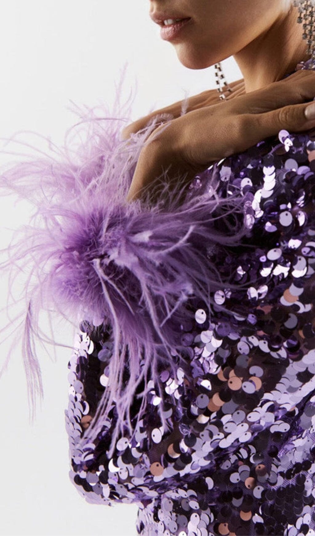 SEQUIN FEATHER LONG SLEEVES MIDI DRESS styleofcb