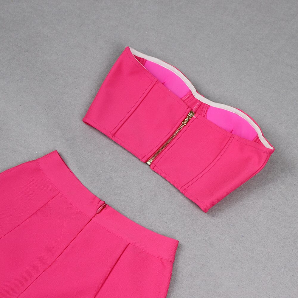 CRYSTAL STITCHED CUTOUT TWO PIECE SET IN PINK DRESS sis label