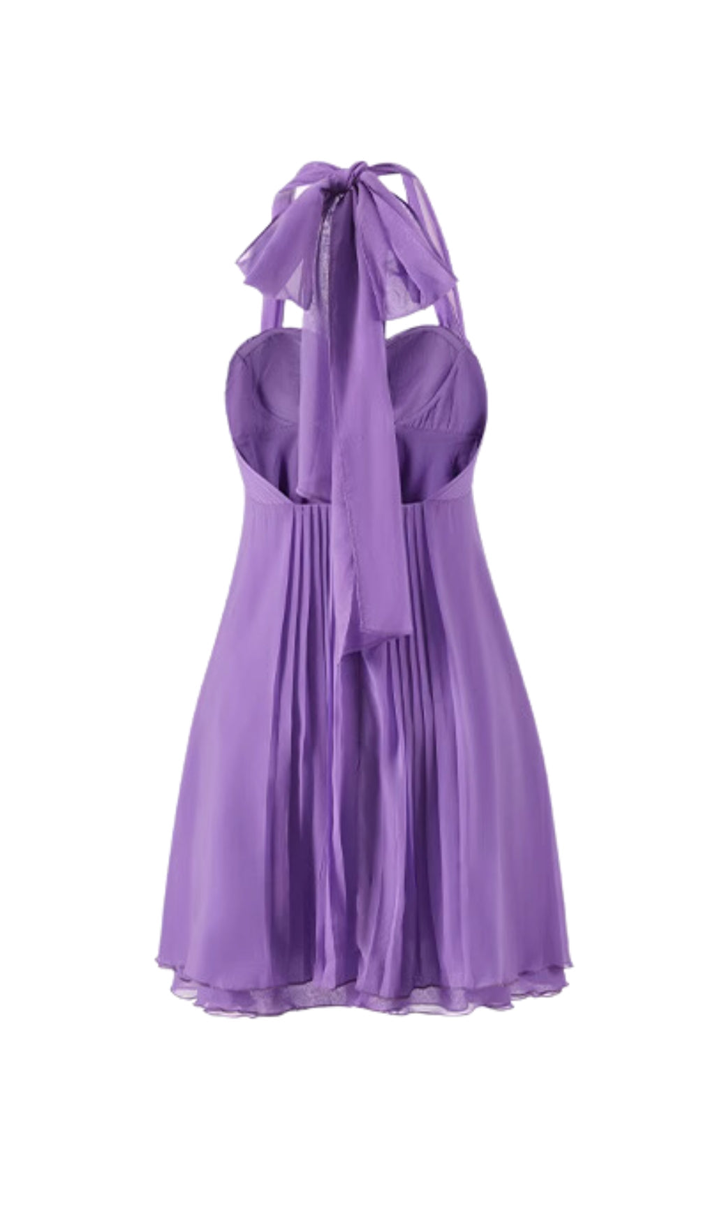 PLEATED HALTER MINI DRESS IN PURPLE