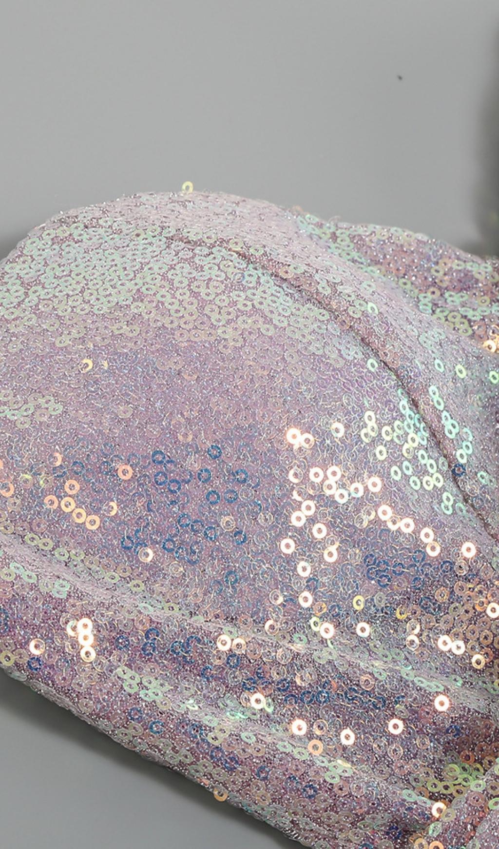 FEATHER SEQUIN MIDI DRESS IN PURPLE Dresses styleofcb