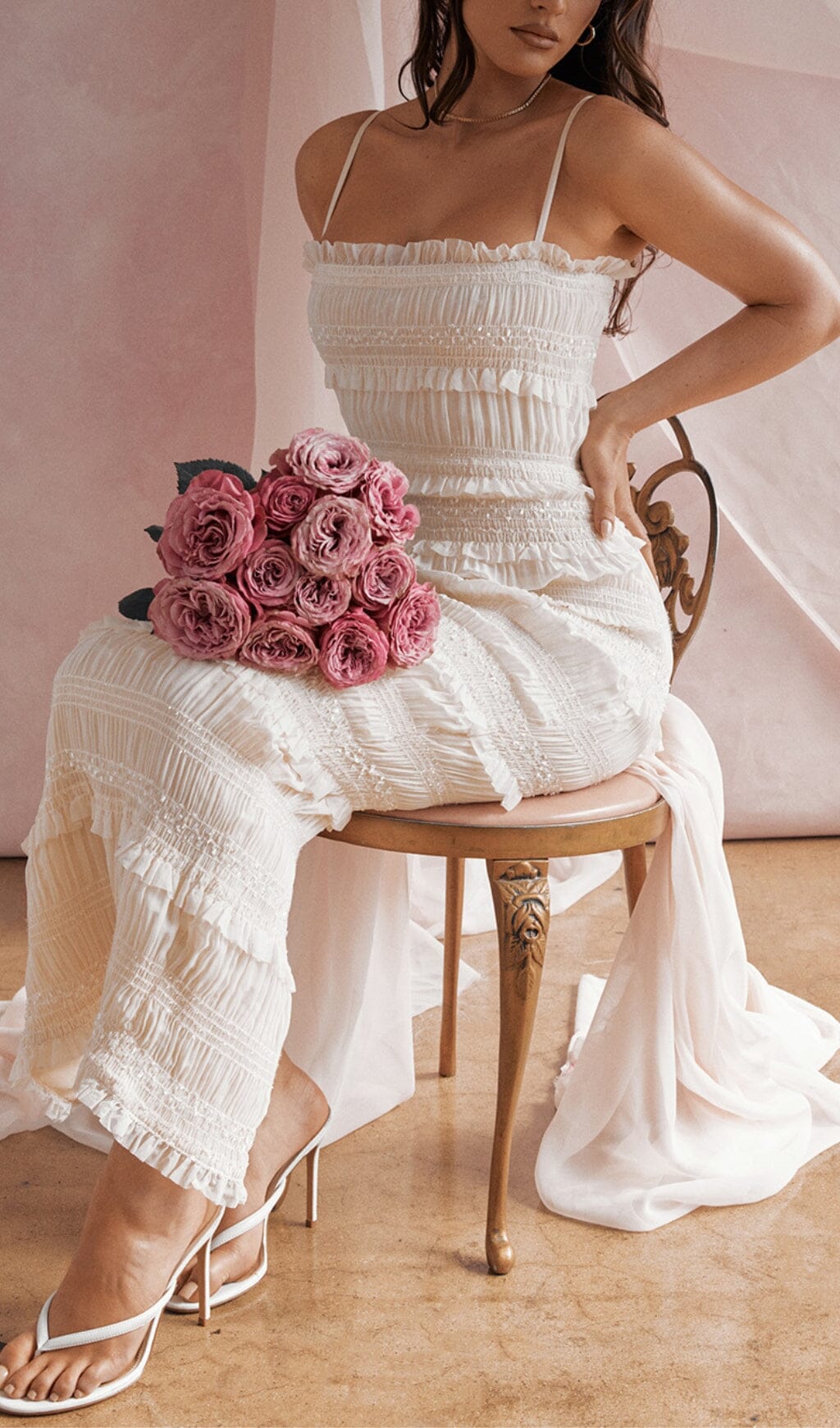 IVORY SEQUIN PLEAT MAXI DRESS styleofcb