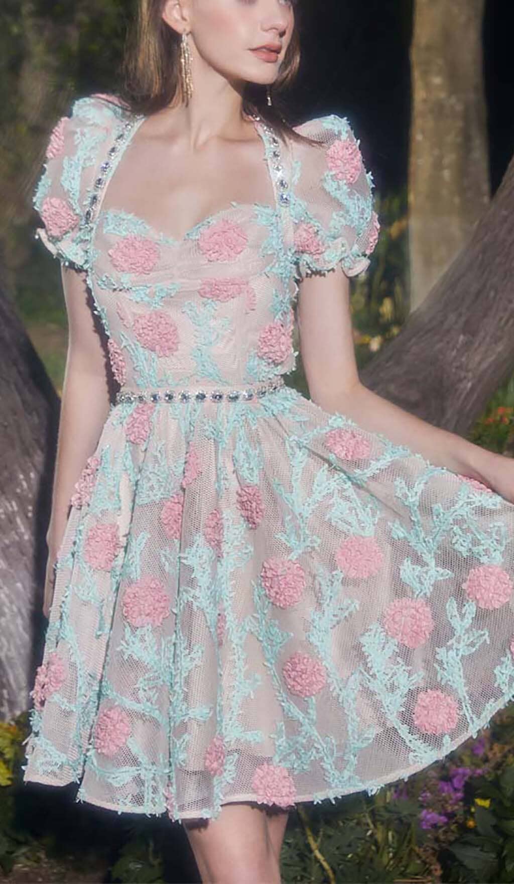 APPLIQUÉD LACE EMBROIDERED TWO PIECE IN BLUE DRESS STYLE OF CB