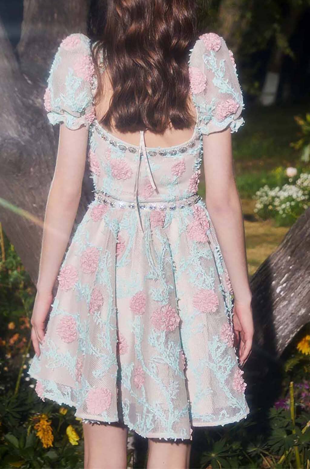 APPLIQUÉD LACE EMBROIDERED TWO PIECE IN BLUE DRESS STYLE OF CB