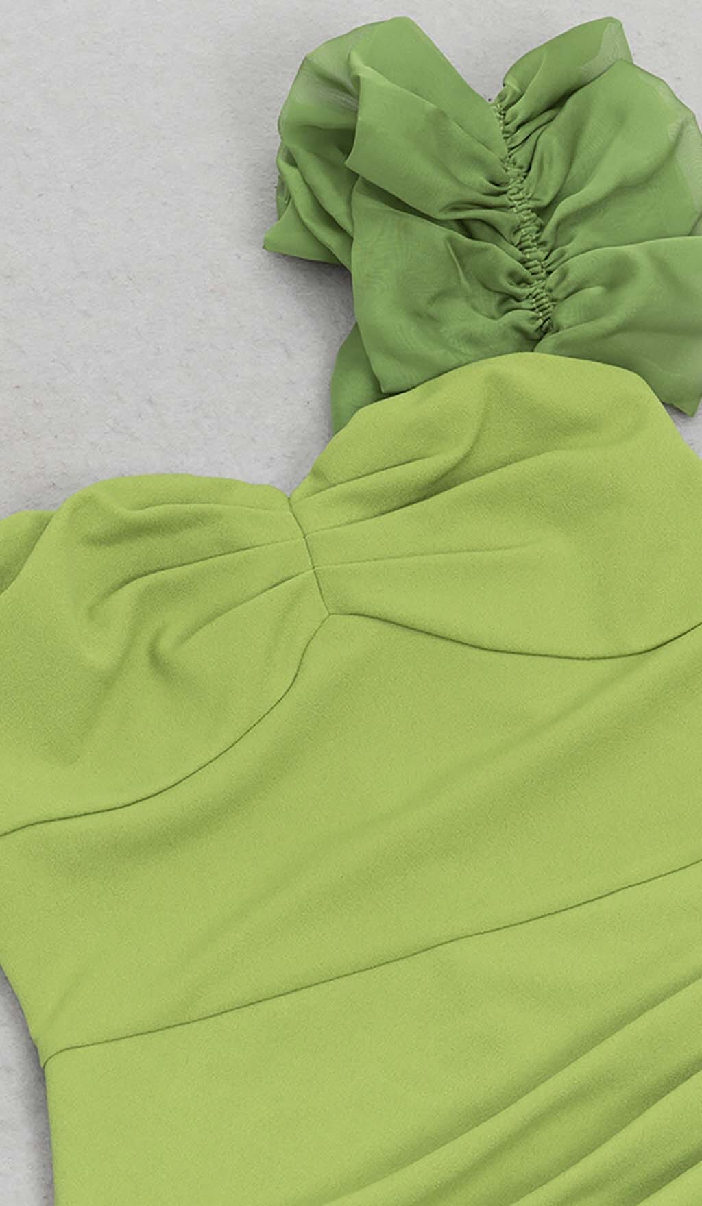 ASYMMETRICAL NECK SPLIT THIGH MIDI DRESS IN GREEN styleofcb