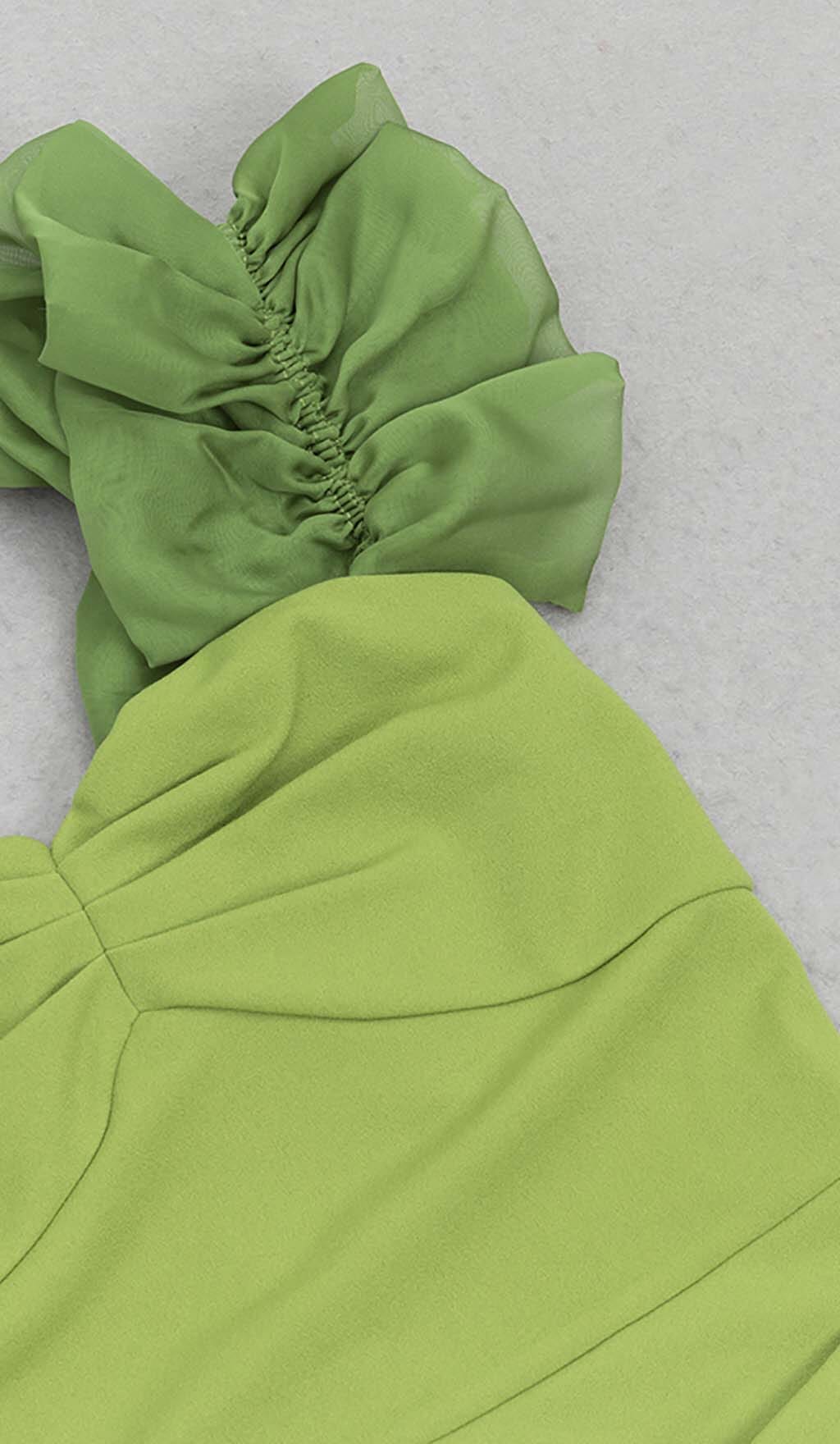 ASYMMETRICAL NECK SPLIT THIGH MIDI DRESS IN GREEN styleofcb