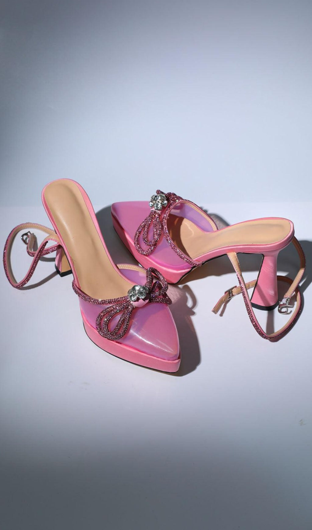 BOW CRYSTAL HEELS IN PINK