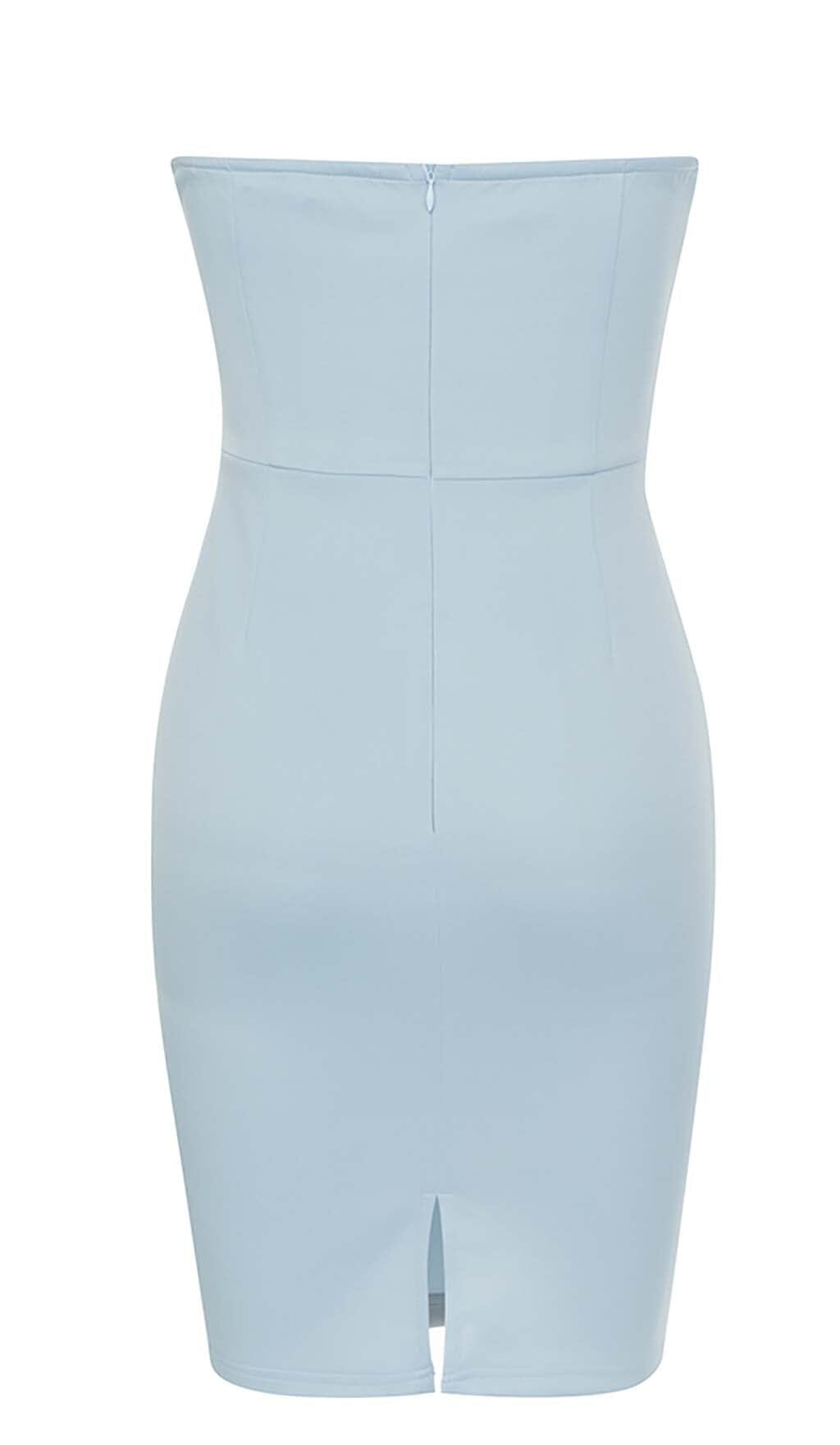 BANDEAU BODYCON MIDI DRESS IN BLUE DRESS STYLE OF CB