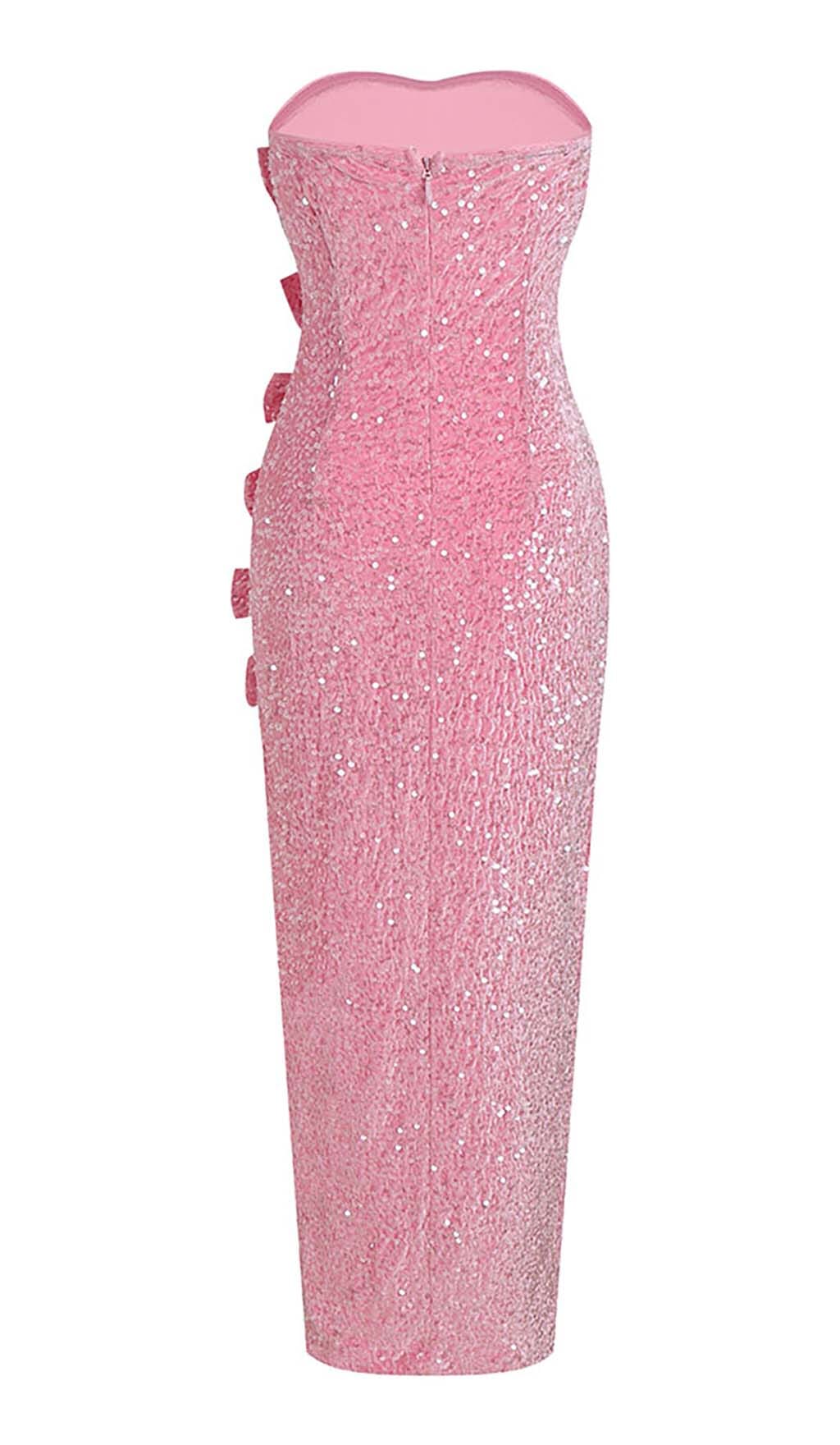 BOW DETAIL SEQUIN MAXI DRESS IN PINK DRESS STYLE OF CB