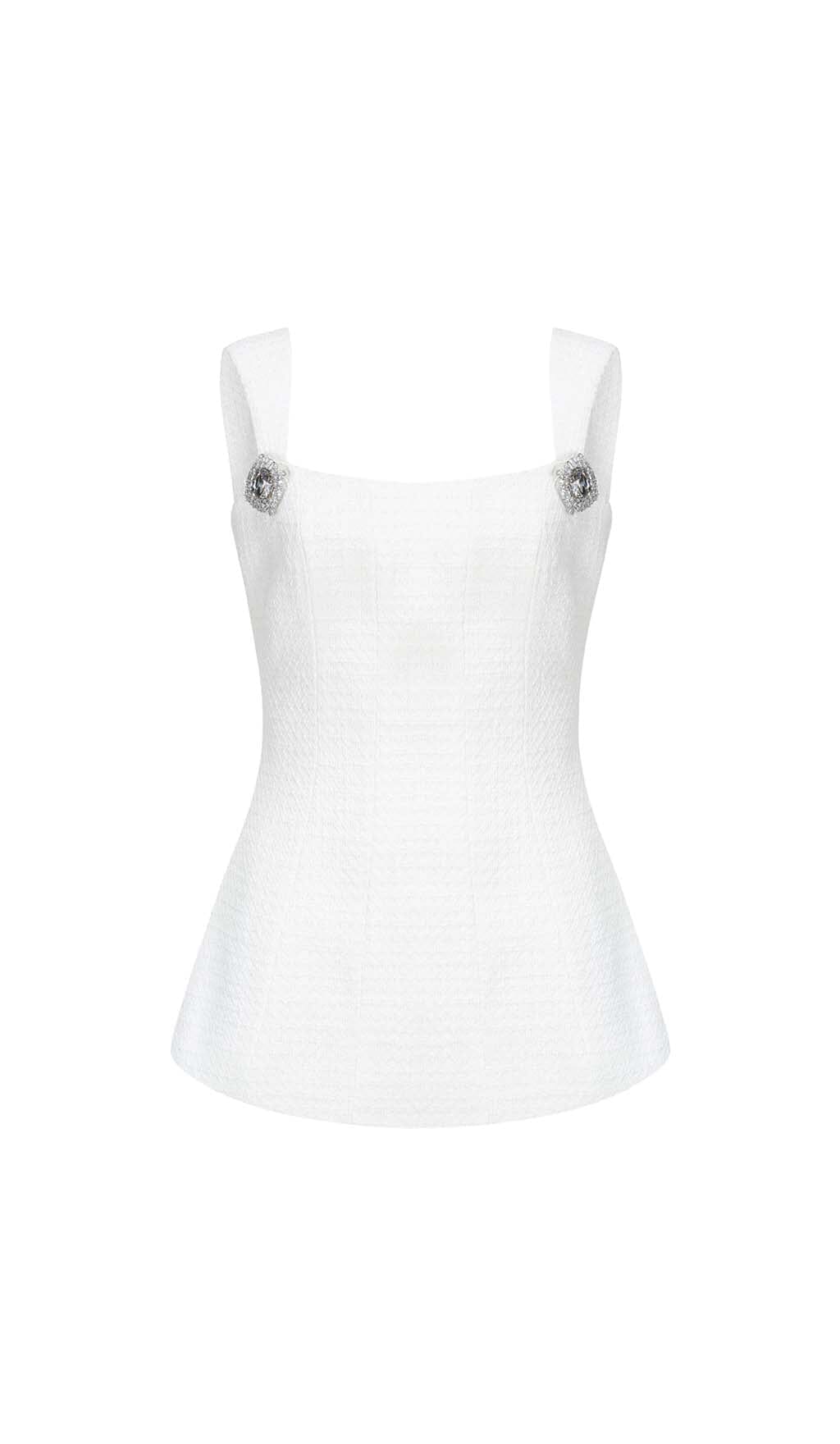 BOW-EMBELLISHED RHINESTONE MINI DRESS IN WHITE