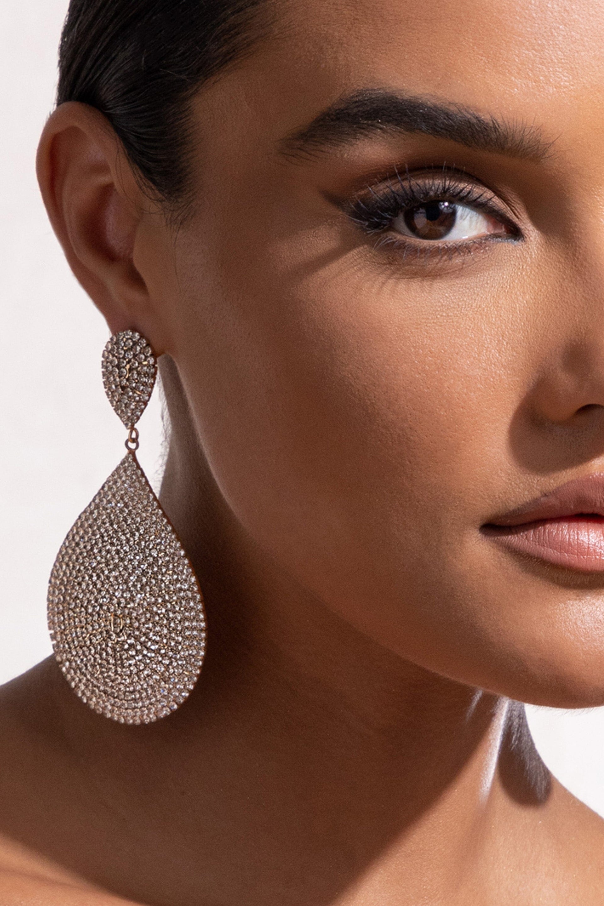 GOLD DIAMANTE STATEMENT TEARDROP EARRINGS JEWELLERY styleofcb