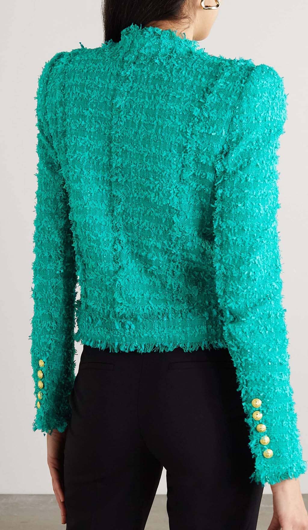 COTTON-BLEND TWEED JACKET IN GREEN DRESS STYLE OF CB