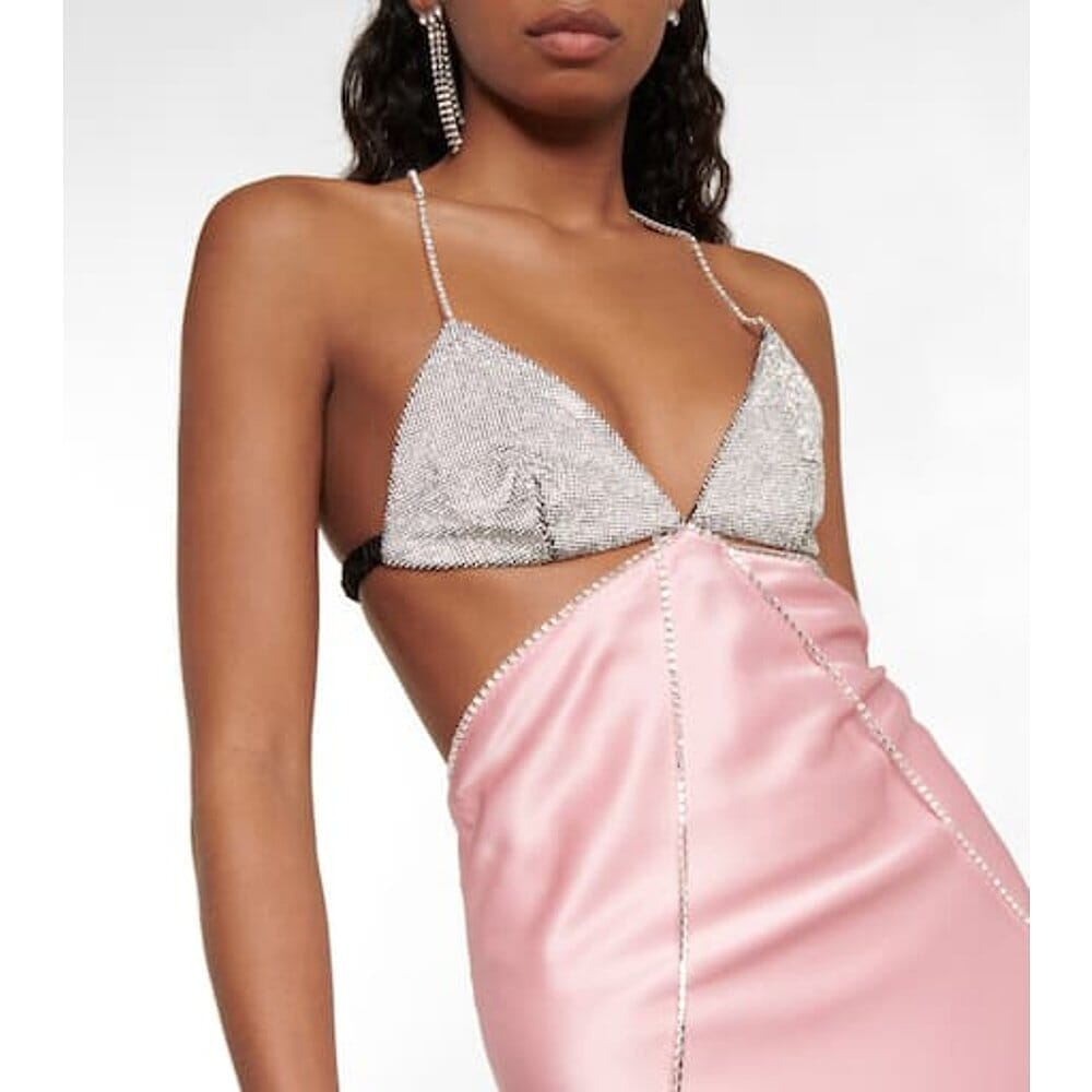 CRYSTAL-EMBELLISHED SLIP MIDI DRESS IN PINK DRESS STYLE OF CB
