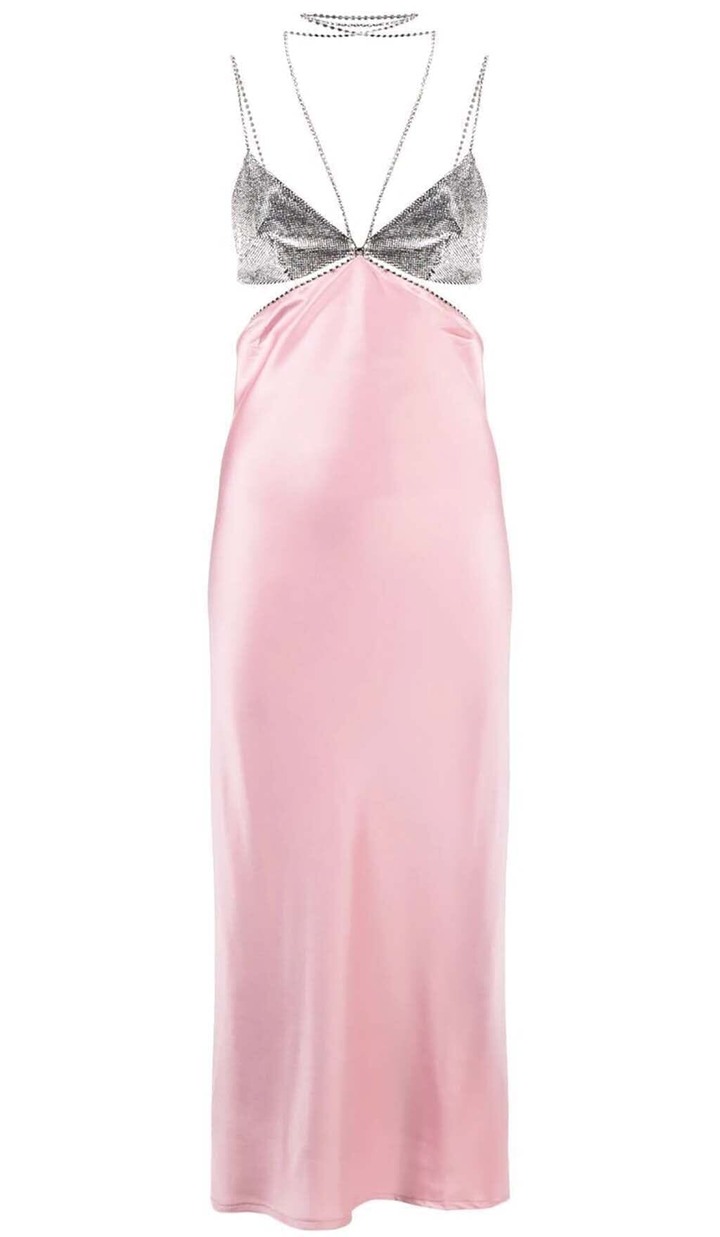 CRYSTAL-EMBELLISHED SLIP MIDI DRESS IN PINK DRESS STYLE OF CB