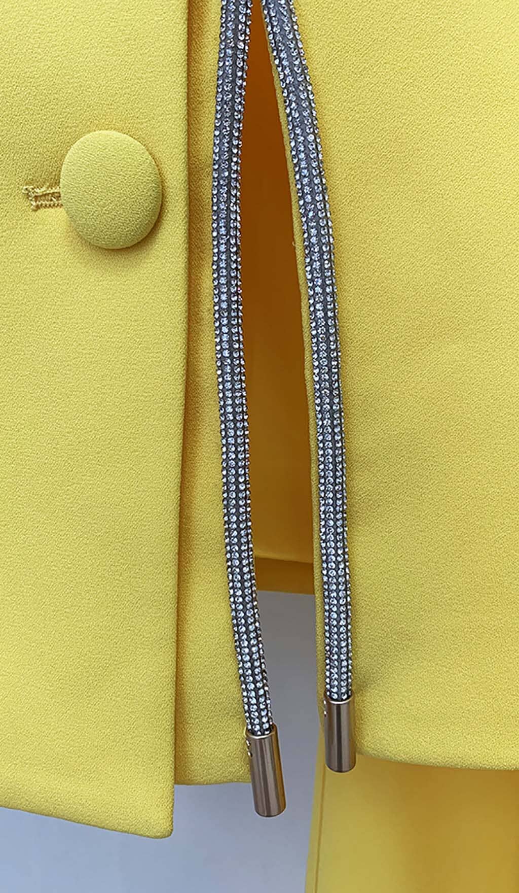 CRYSTAL TRIM CUTOUT JACKET SUIT IN YELLOW sis label