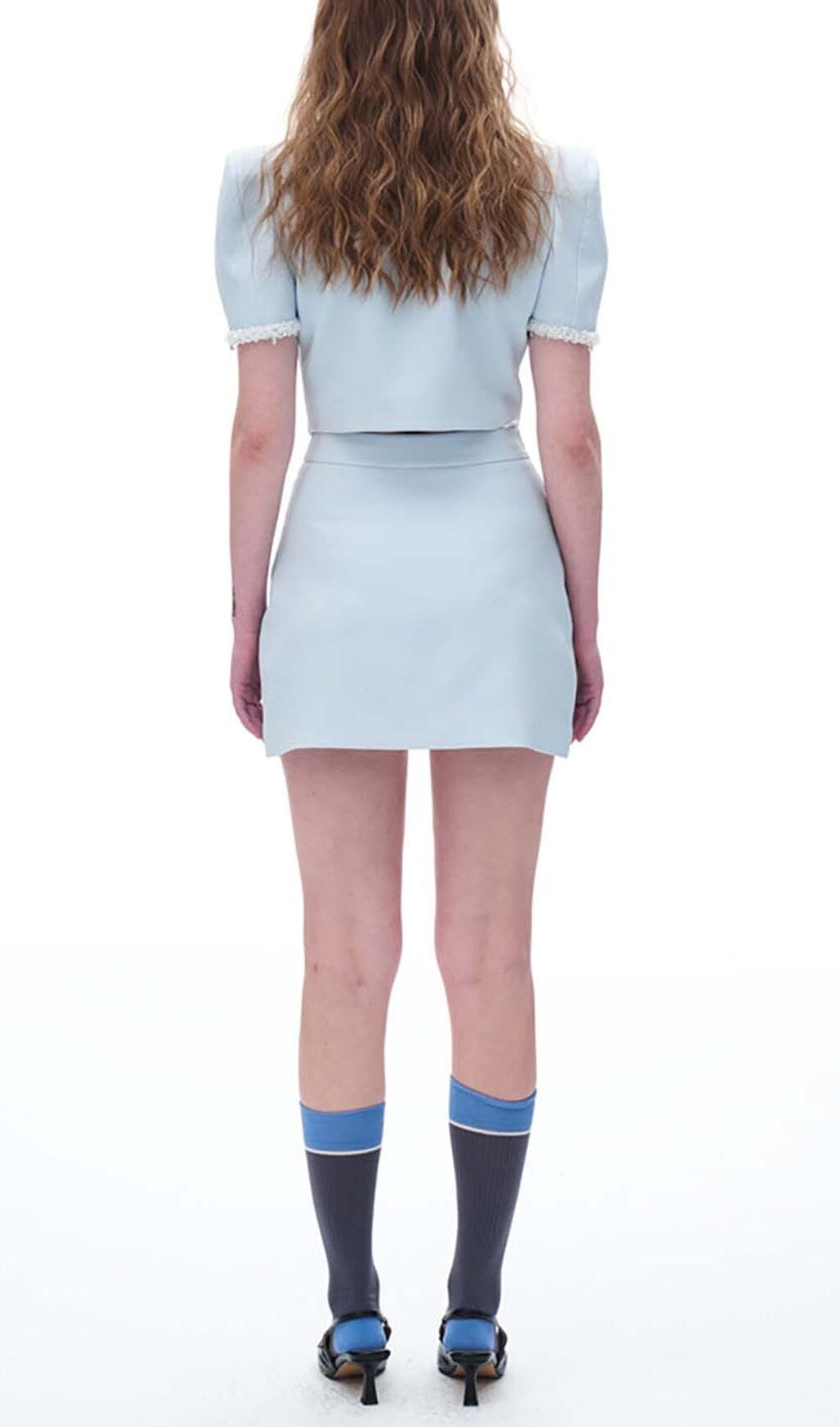 CRYSTAL TRIM TWO PIECE SET IN SKY BLUE DRESS STYLE OF CB