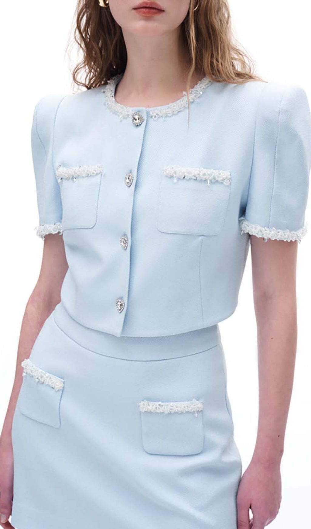 CRYSTAL TRIM TWO PIECE SET IN SKY BLUE DRESS STYLE OF CB