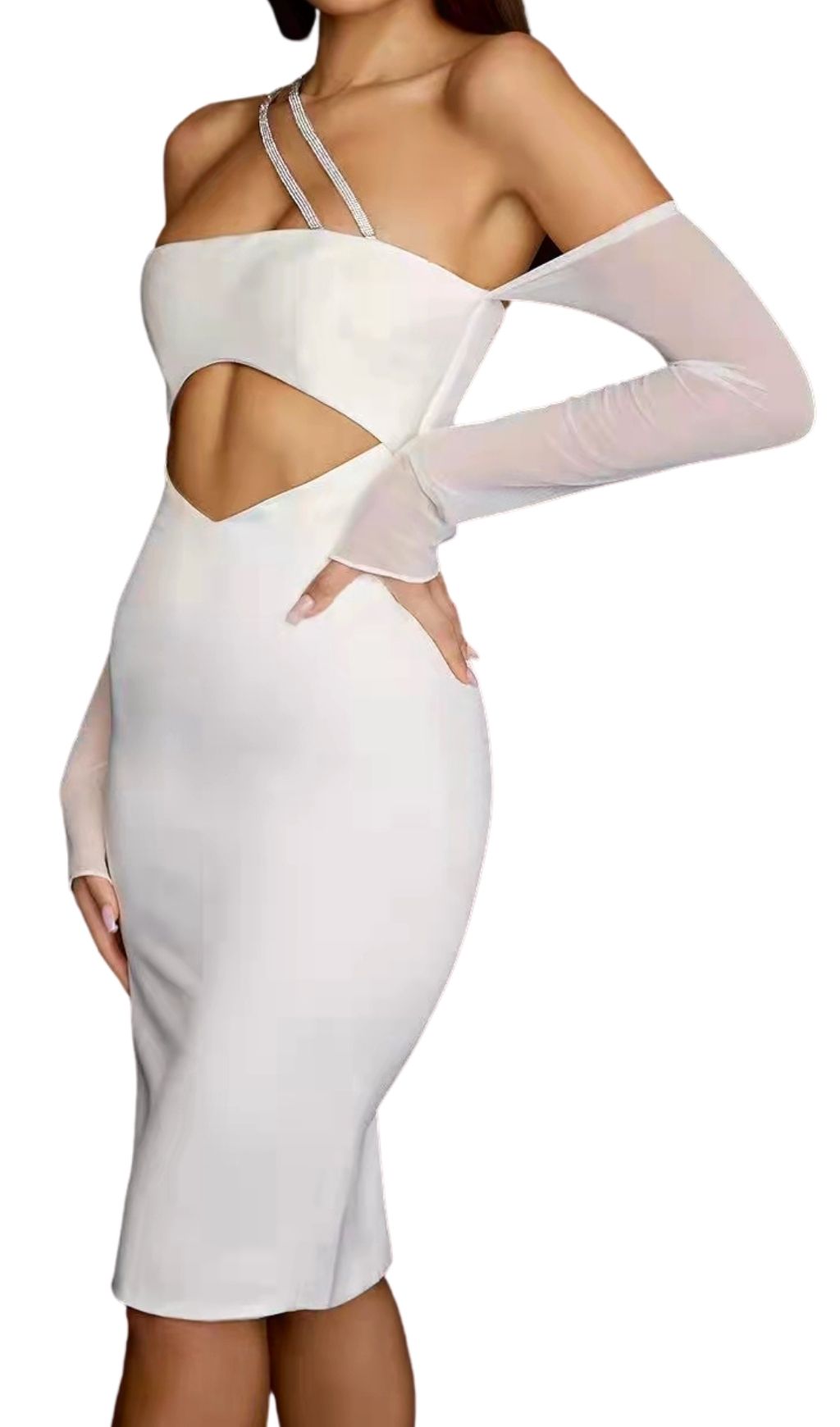 CUT OUT BODYCON MIDI DRESS IN IVORY Dresses styleofcb