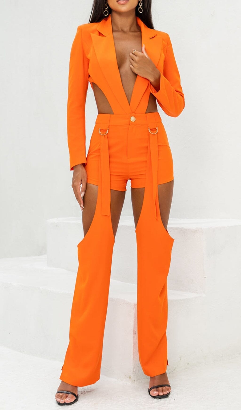 CUTOUT BACKLESS THREE PIECE SET IN ORANGE DRESS STYLE OF CB